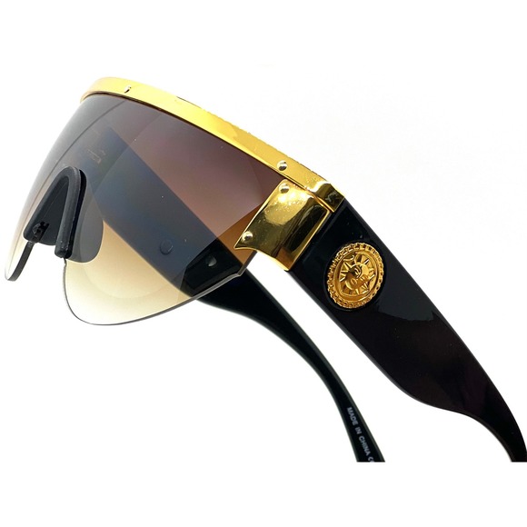 Sunglasses Brown Gradient Lens Fashion‎ Gold Rimles Shades Wrap Around Oversized - Picture 1 of 4